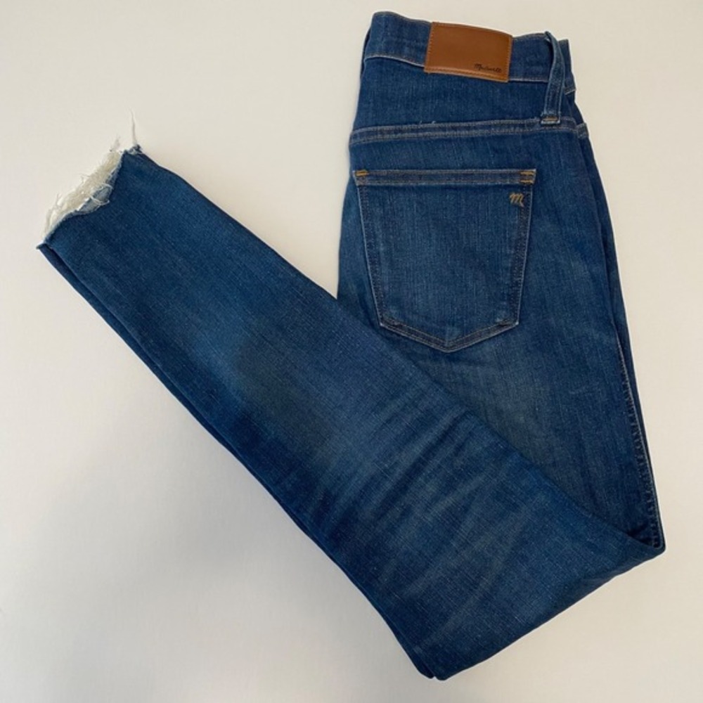 Madewell 9" High Rise Skinny Raw Hem Dark Wash Denim Jeans Womens 26 28x28